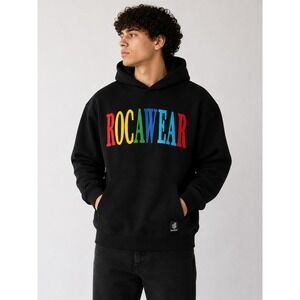 Rocawear Mens Hoodie Medium Black Multi Color Logo Streetwear Hip Hop Y2K NWT